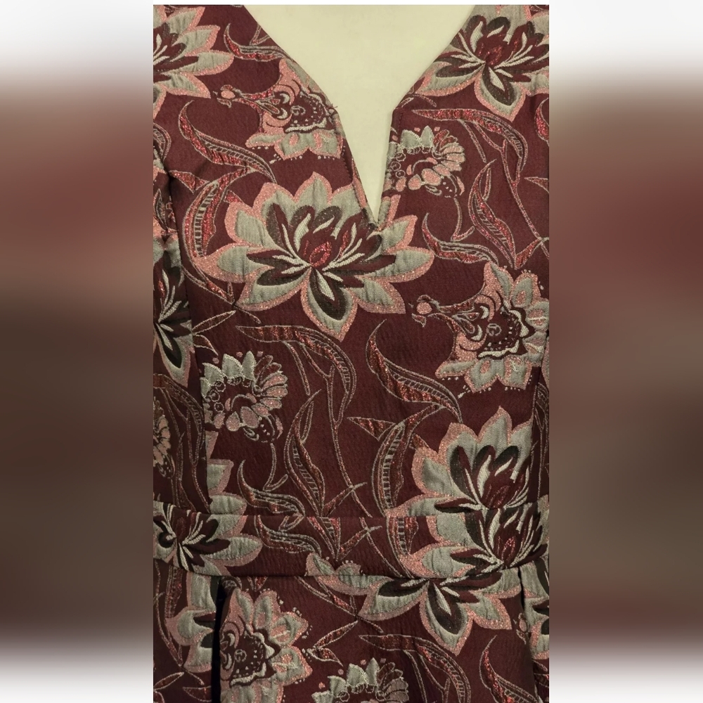 Francesca’s Floral Jacquard Fit & Flare Cocktail Dress Burgundy Day to Night M - Picture 11 of 15